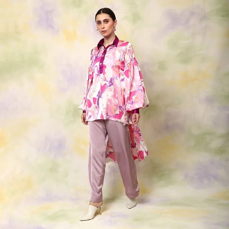 Stock Clearance High Low Marble Print Kurta
