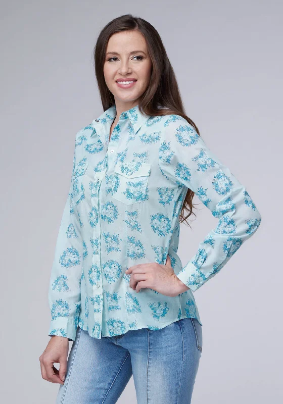 Weekend Price Cuts Galore Roper Womens 2066 Floral Print Blue Cotton Blend L/S Shirt Weekend Price Cuts Galore Roper Womens 2066 Floral Print Blue Cotton Blend L/S Shirt