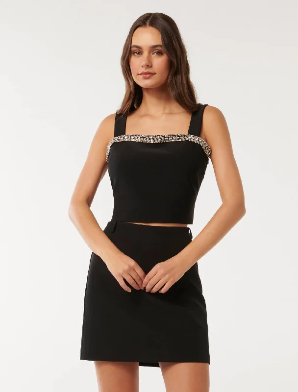 Huge Savings Camilla Embellished Trim Crepe Top