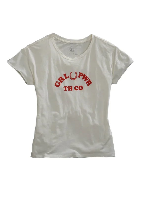 Crazy Savings Tin Haul Womens White 100% Cotton Girl Power S/S T-Shirt
