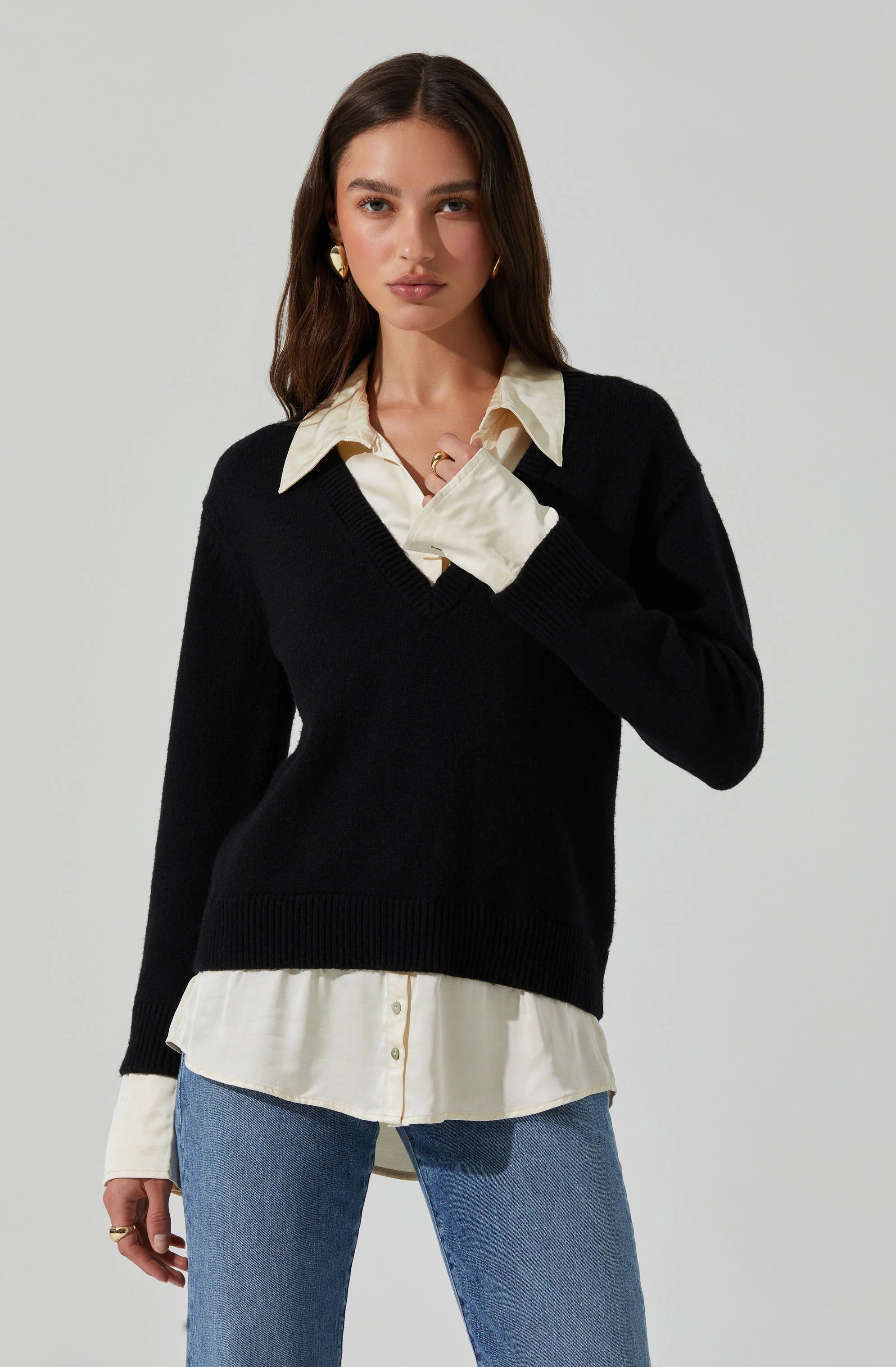 Act Now Jianna Mixed Media Layered Sweater