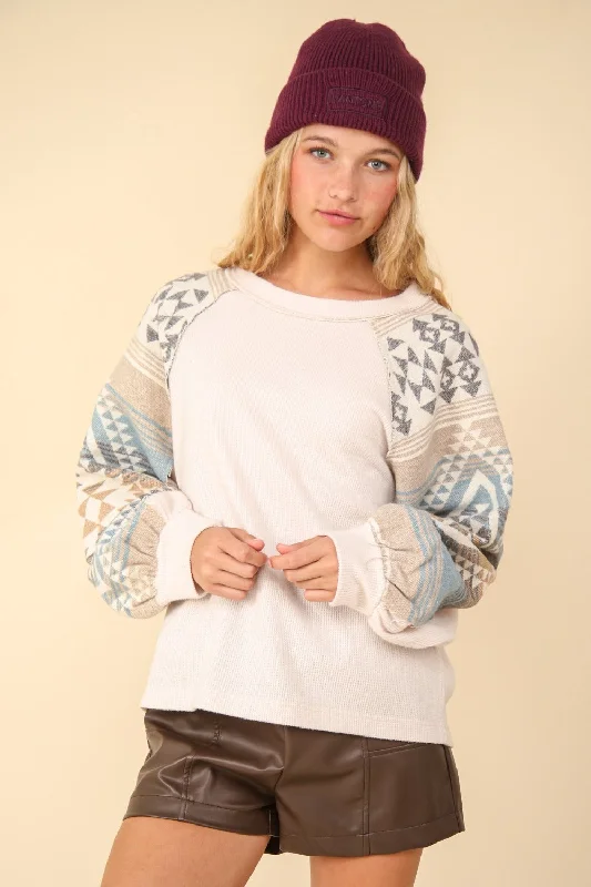 Loyalty Reward VERY J Printed Long Sleeve Round Neck Knit Top