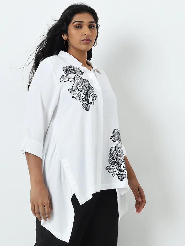 Exclusive Online Offer Gia White Floral Embroidered High-Low Shirt