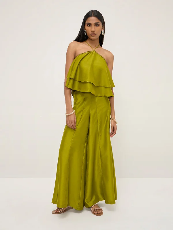 Overstock Sale Vark Lime Green Embellished Halter-Neck Top