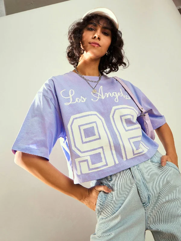 Limited Availability Women Lavender LOS ANGELES Printed Crop T-shirt