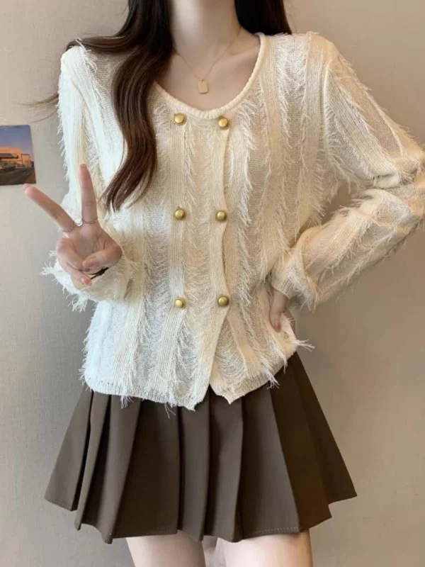 Act Now tassel knitted long sleeve cardigan sweater jacket      S3408