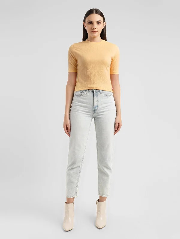 Midnight Madness Women's Textured Crew Neck Cropped T-shirt