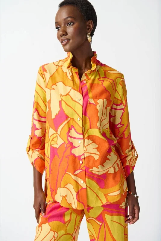 Exclusive Deal Joseph Ribkoff Pink/Multi Floral Print Button Front Trapeze Blouse 242915