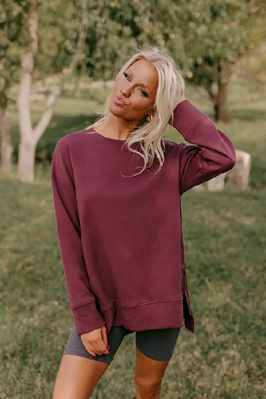 Price Slash Central Park Stroll Oversized Sweatshirt in Maroon