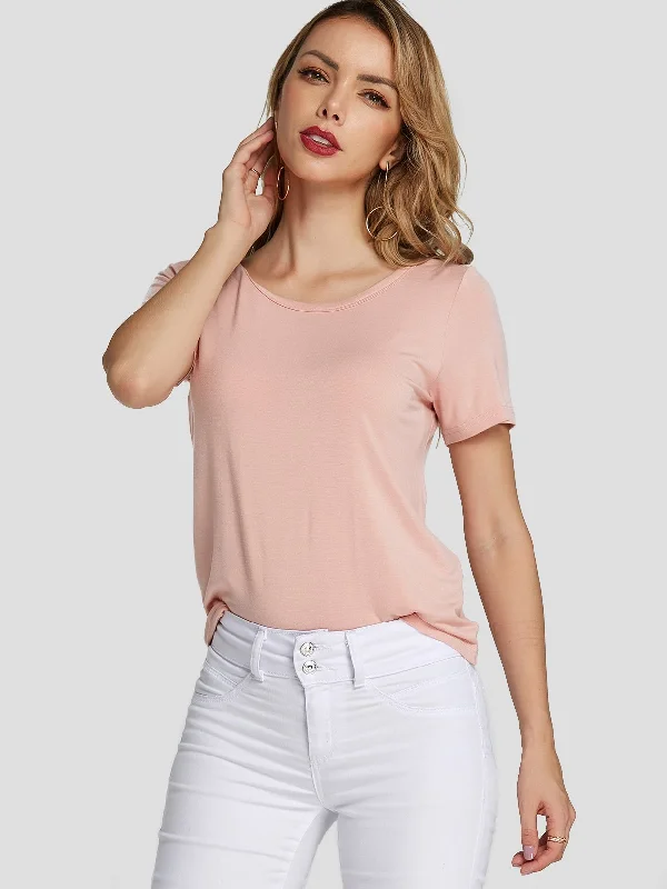 Final Sale Wholesale Round Neck Twist Short Sleeve Pink T-Shirts