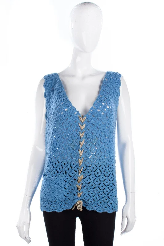 New Arrival Vintage crochet blue vest size M/L