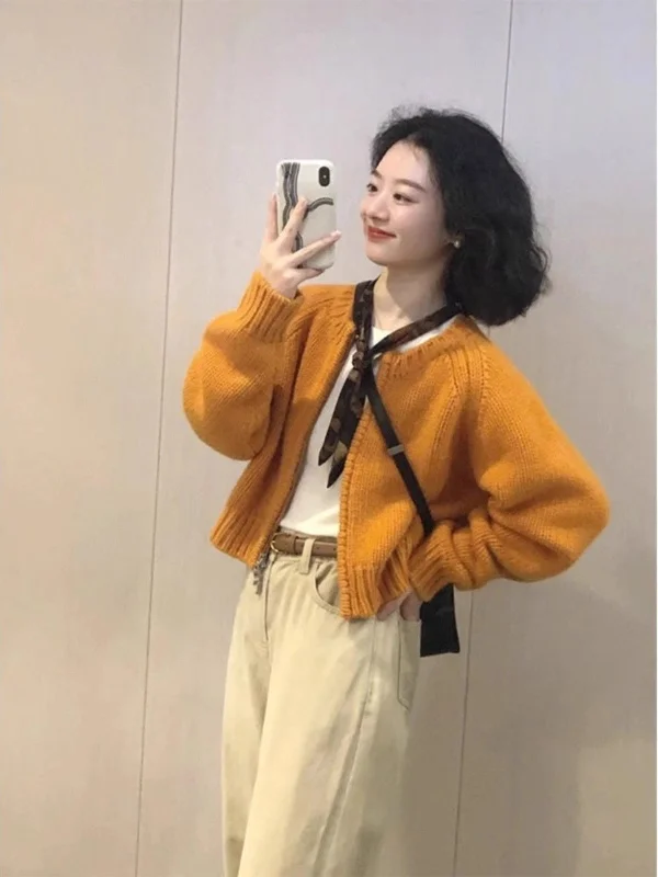 Fantastic Savings Orange knitted cardigan sweater spring women's new spring and autumn coat     S3379