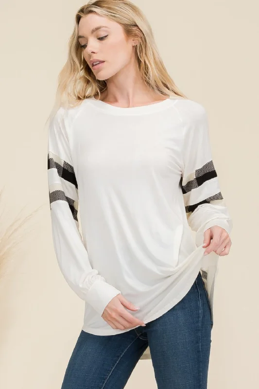 Online Exclusive Celeste Full Size Plaid Detail Long Sleeve T-Shirt
