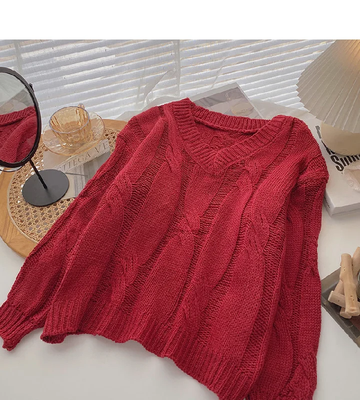 Epic Deals Long sleeve solid V-Neck Sweater is thin, gentle and versatile top  6729