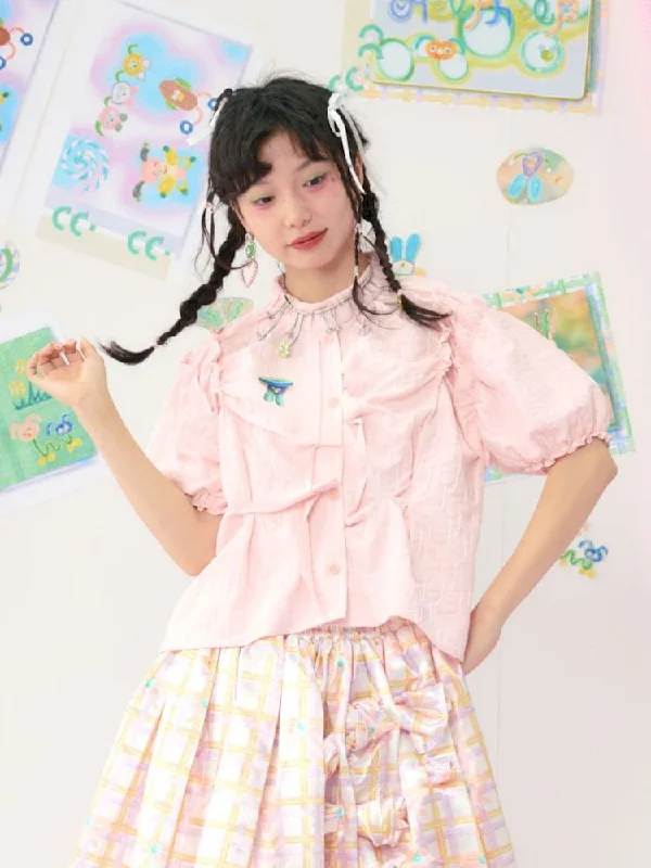 Exclusive Savings COLOURFUL Illustration Cute Pink Short Sleeve Shirt [S0000009079]