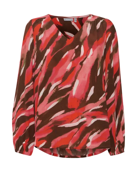 Pay Less Fransa Kaiya Camouflage Print Blouse, Pink & Brown