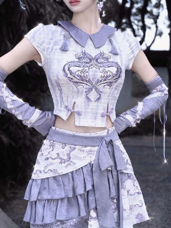 Friends and Family Sale CHINESE STYLE DRAGON PRINT STRETCH KNIT T-SHIRT [S0000009043]