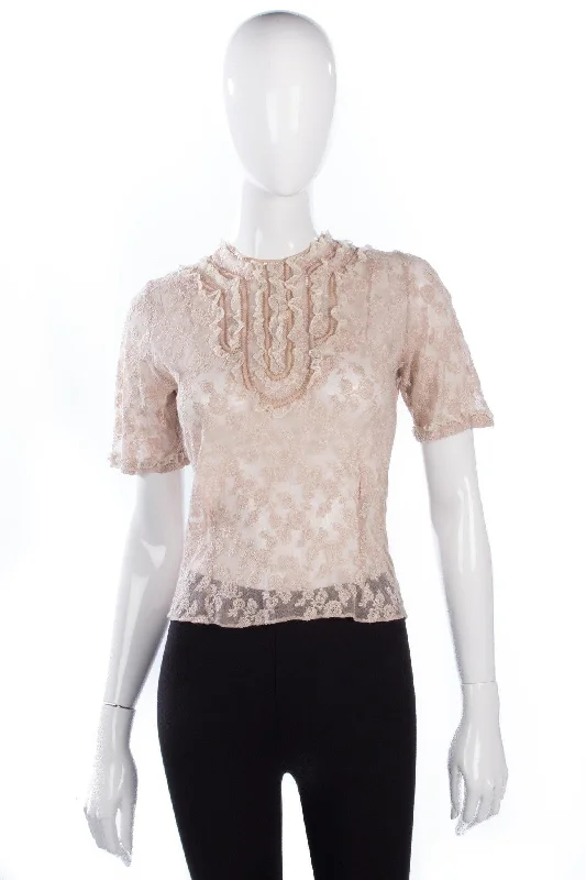 Today Only Givans Vintage Short Sleeve Blouse Dusky Pink Lace with Embroidery Size 36 (UK8/10)