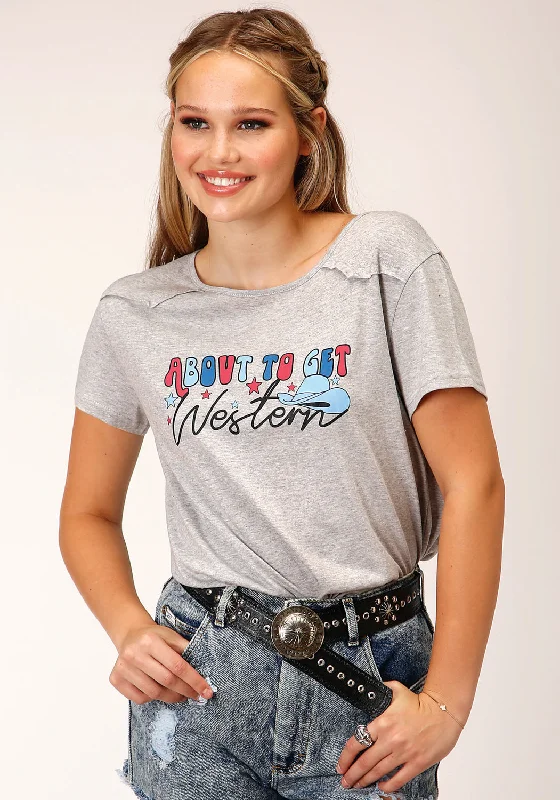 Savings Galore Roper Womens About To Get Western Grey Poly/Rayon S/S T-Shirt
