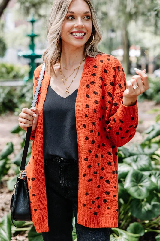 Act Fast Get Moving Canyon Clay Orange Spotted Cardigan