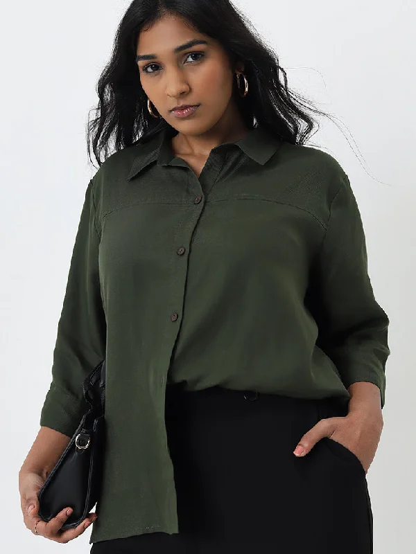 Cash Savings Gia Olive Collared Shirt