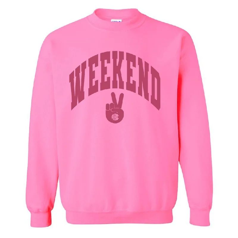 Weekend Savings Spectacle Monogrammed 'Weekend' Neon Crewneck Sweatshirt