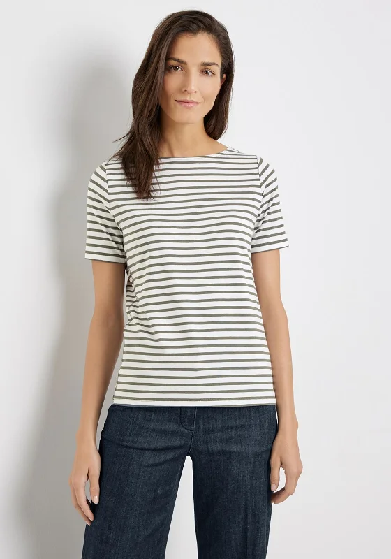 Weekend Deals to Make You Smile Gerry Weber Striped Boat Neck T-Shirt, Khaki & White
