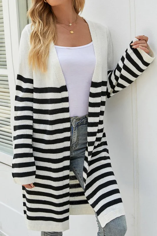 Price Smash WOMEN COZY OPEN FRONT STRIPE OVERSIZE CARDIGAN