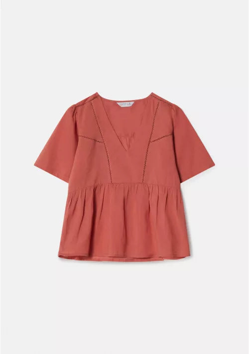 Deep Savings Compania Fantastica Maroon Cotton top with Embroidered Details
