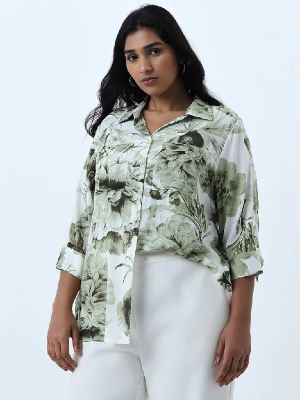 Deep Savings Gia Olive Floral Printed Shirt