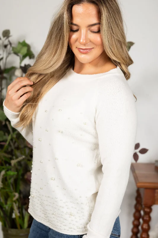 Weekend Deal Ivory Pearl Detail Sweater