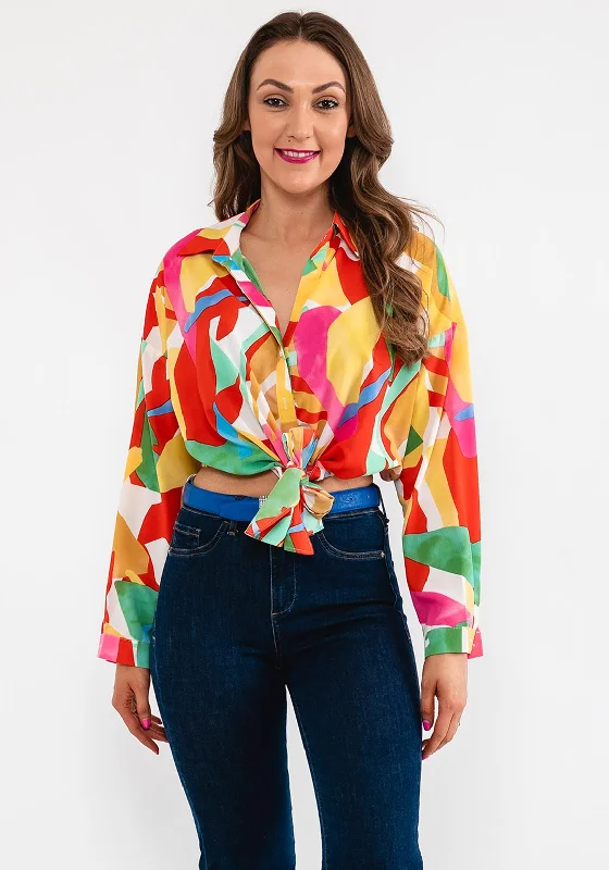 Steals and Deals Seventy1 Knot Waist Crop Shirt, Multi