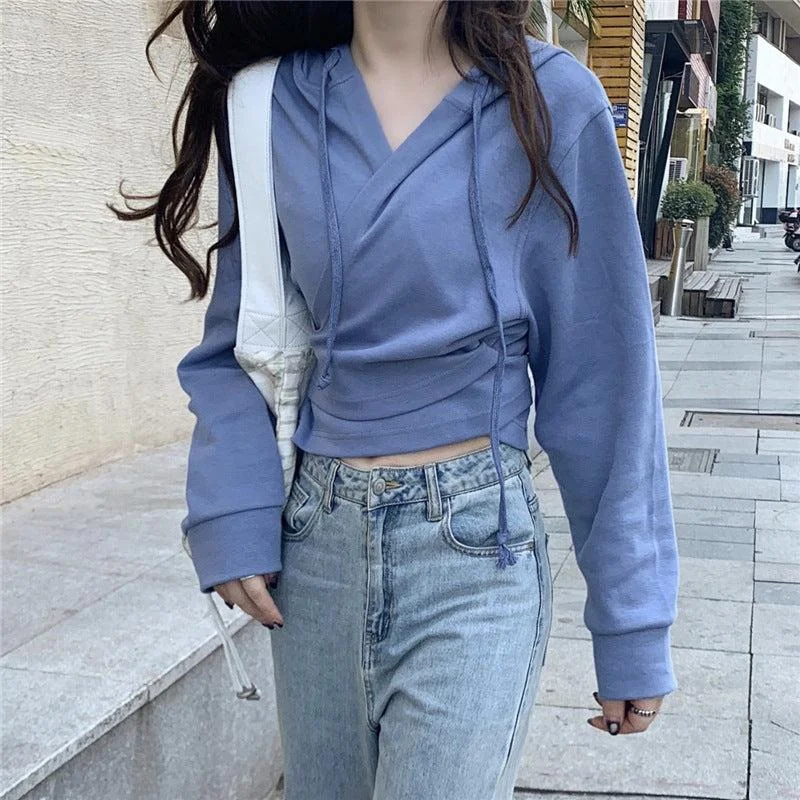 Value Deals New Fashion Ins Design Cross Strap Hooded Short Sweater