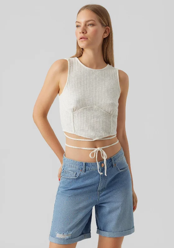Stock Up and Save Vero Moda Camma Tie Waist Crop Top, Snow White