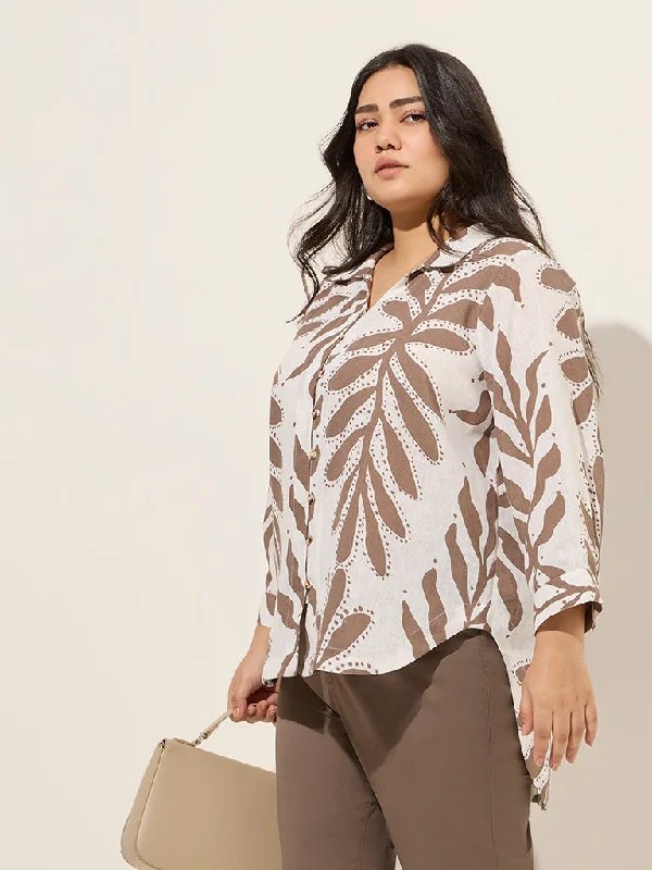 Weekend Deals That Sparkle Gia Taupe Leaf Printed High-Low Blouse