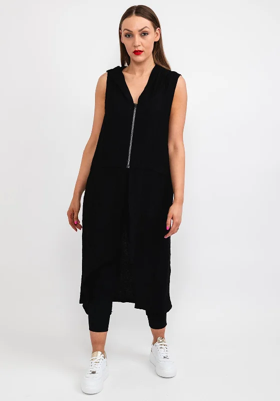 Sale Event Naya Crinkle Long Hem Hooded Top, Black