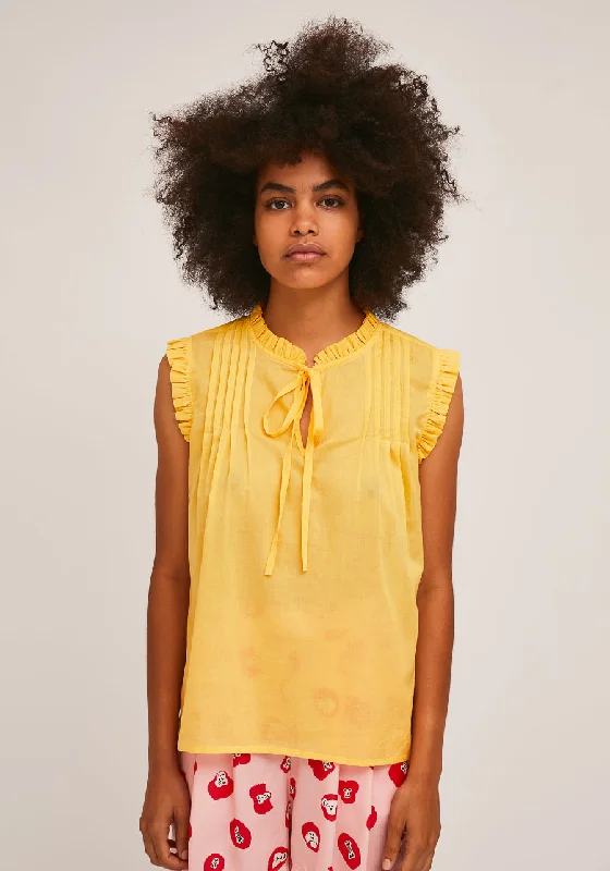Great Deal Compania Fantastica Yellow Cotton Top with Pleats and Ruffles