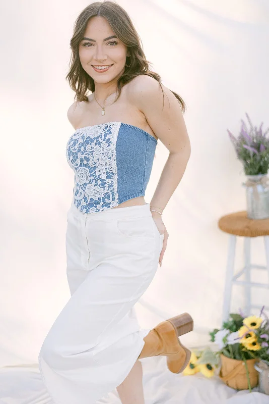 Weekend Offers That Thrill Crochet Denim Corset Tube Top