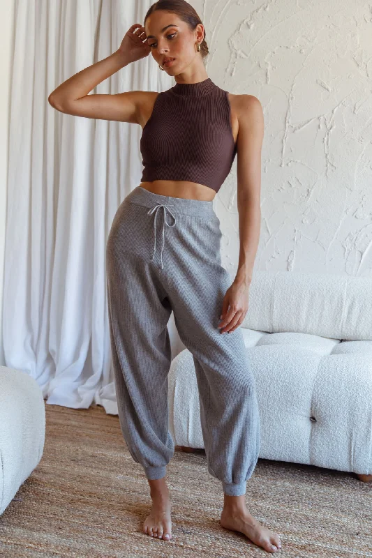 Sale Event New Soul Drawstring Ribbed Knit Jogger Pants Grey Marle