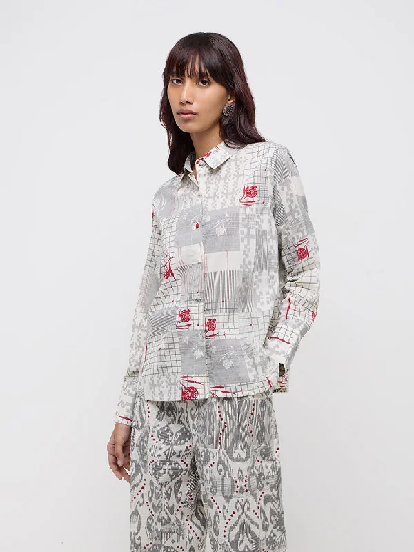 YEAR-End Sale Bombay Paisley Grey Abstract-Printed Cotton Shirt