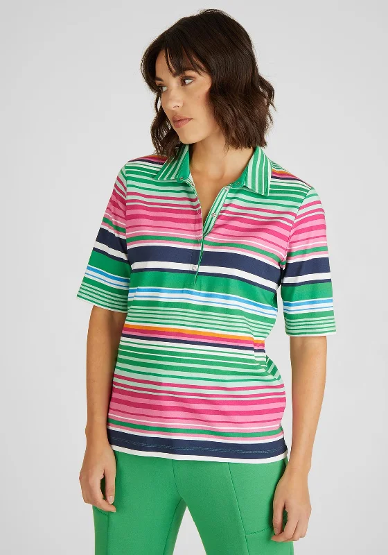 Clearance Sale Rabe Striped Polo Shirt, Emerald & Pink Multi