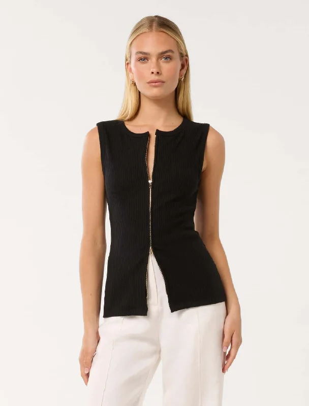 Super Sale Violet Zip Front Rib Top