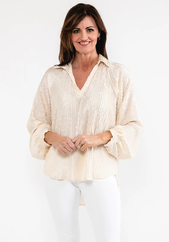 Super Bargain Seventy1 One Size Satin Crinkle Blouse, Cream