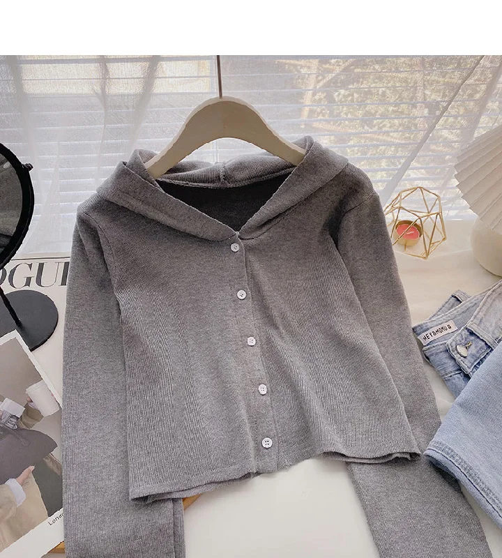 Epic Value Design sense knitwear coat shows thin leisure hooded long sleeved top  6687