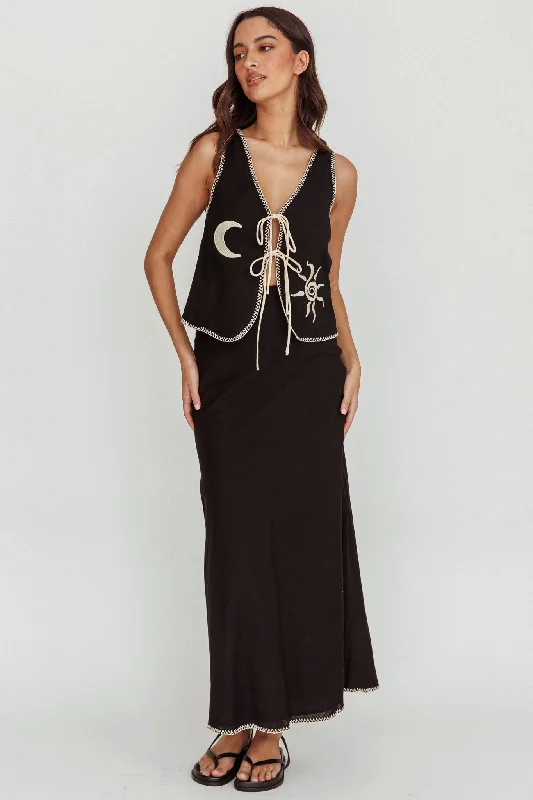Steals and Deals Dose Of Sunshine Blanket Stitch Skirt Black