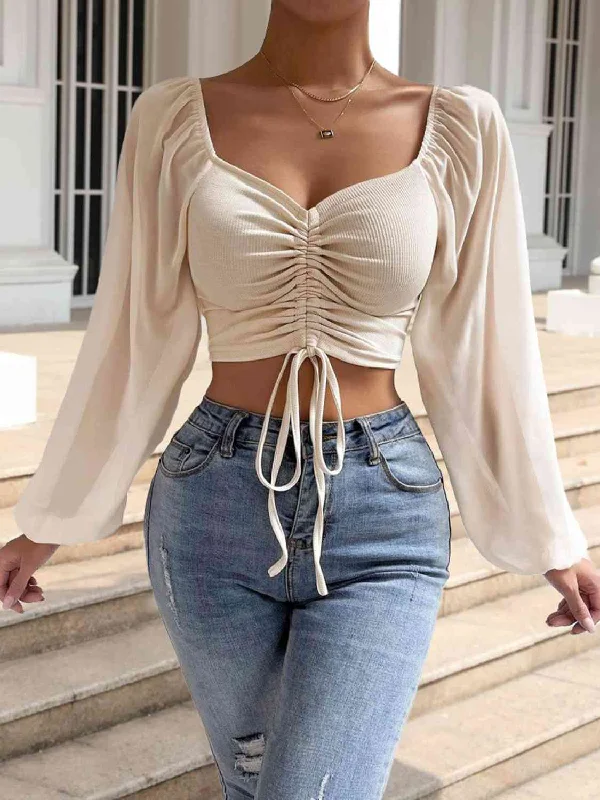 Weekend Discounts to Snag Drawstring Sweetheart Neck Cropped Top