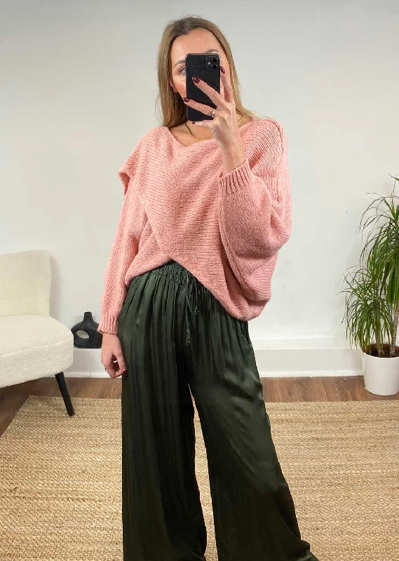 Price Cut Jane Crossover Knit Jumper in Rose Pink