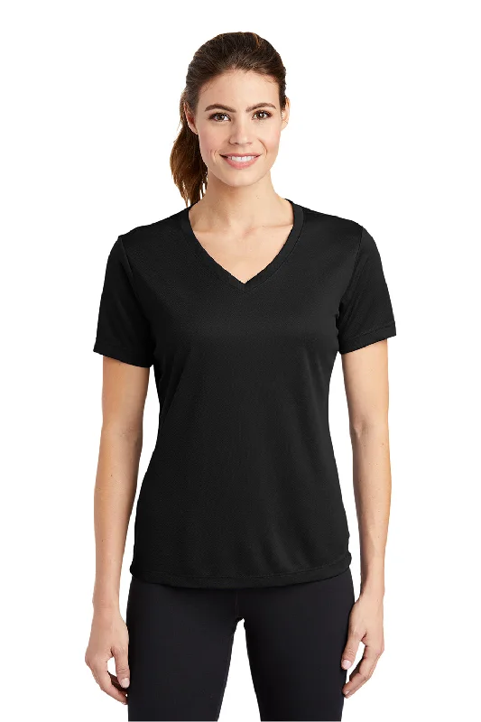 Major Deal Sport-Tek Womens RacerMesh Moisture Wicking Short Sleeve V-Neck T-Shirt - Black