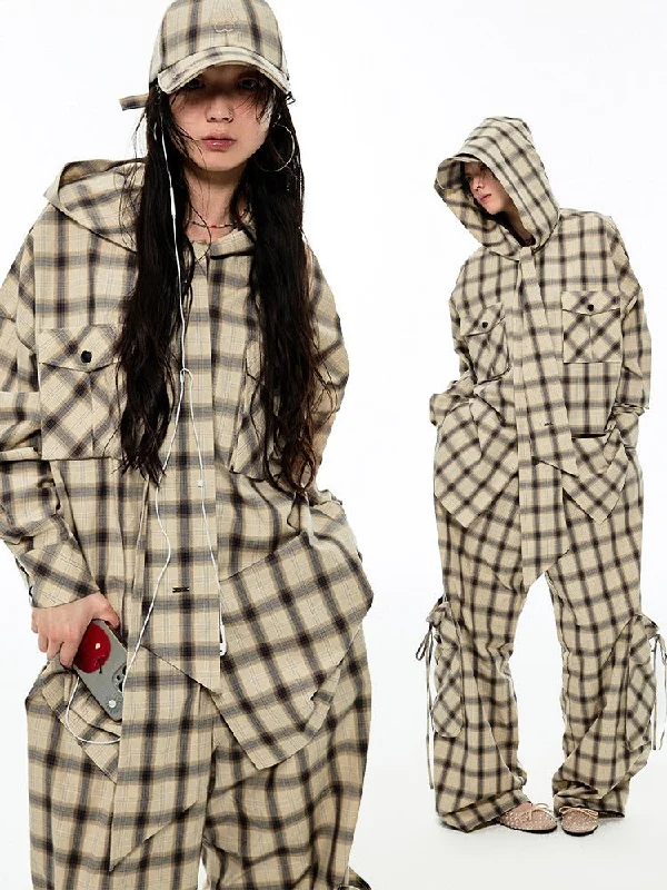 One-Day Only Gradient Plaid Casual Hooded Shirt [S0000009155]