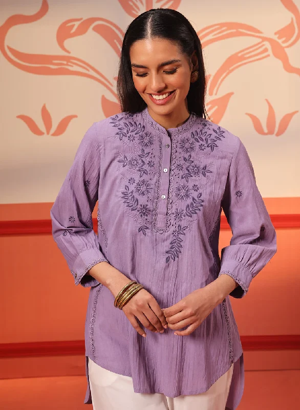 Instant Deal Safia Mauve Embroidered Georgette Top for Women